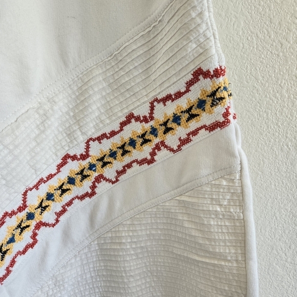 Free People Crystal Sport Joggers Embroidered Ribbed Waist Ivory Red Gold Large - Picture 8 of 16